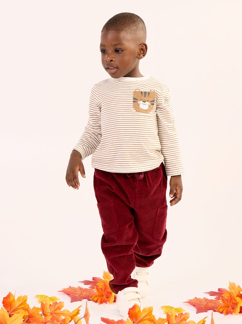 T-shirt en jersey rayé à manches longues Beige - Kiabi