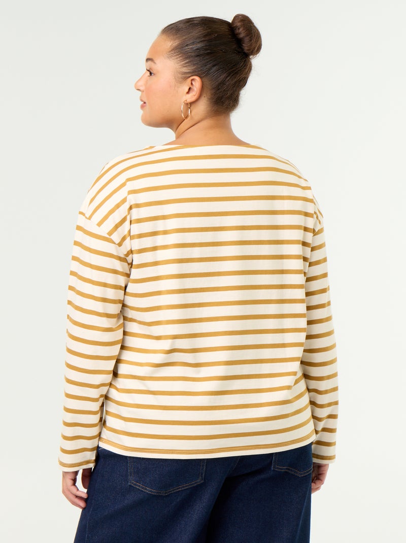 T-shirt en jersey rayé à manches longues Jaune - Kiabi