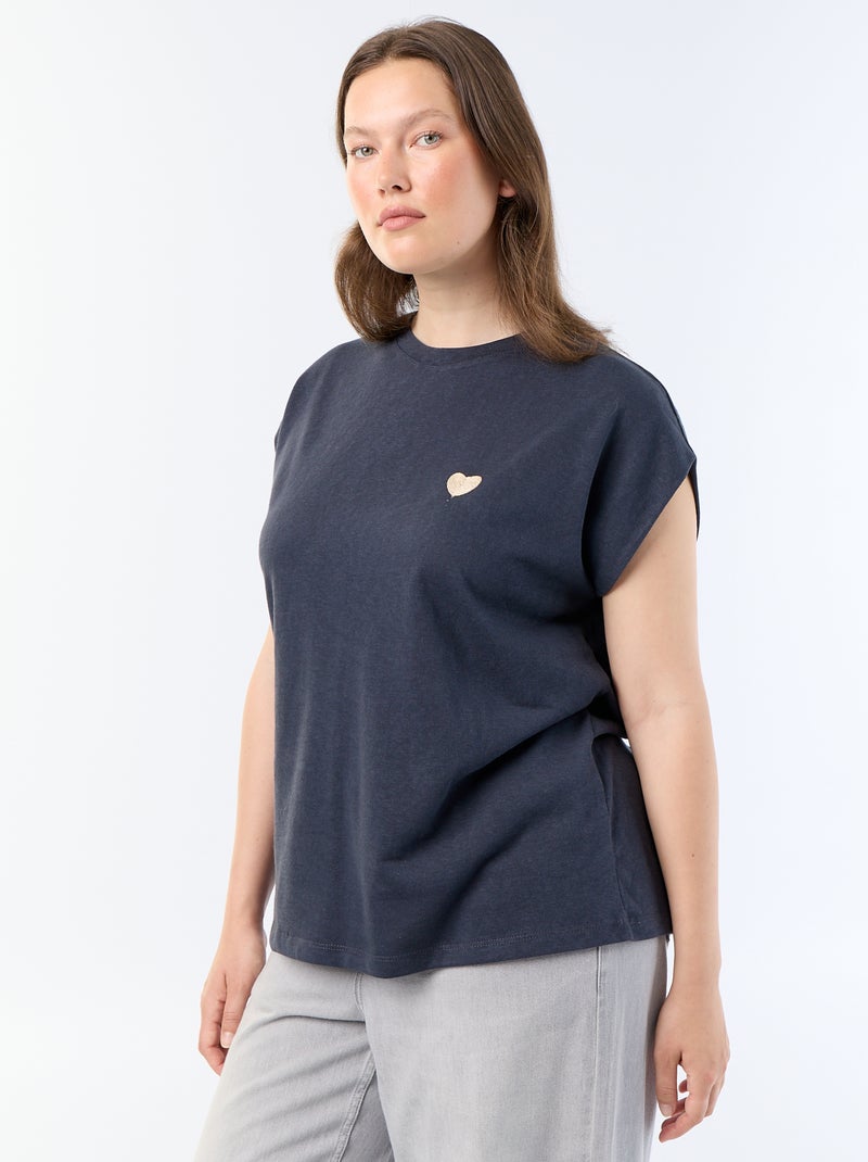 T-shirt en jersey sans manches avec petite broderie poitrine Bleu - Kiabi