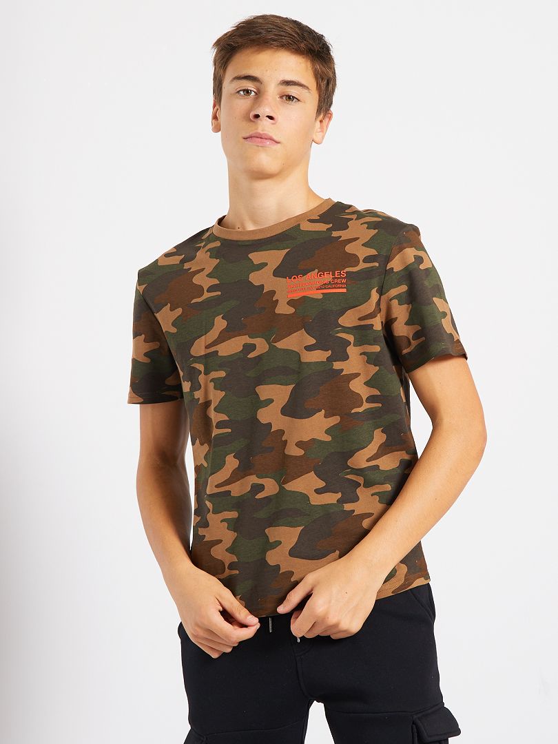 T-shirt en jersey 'skatebording crew' treillis kaki camouflage - Kiabi