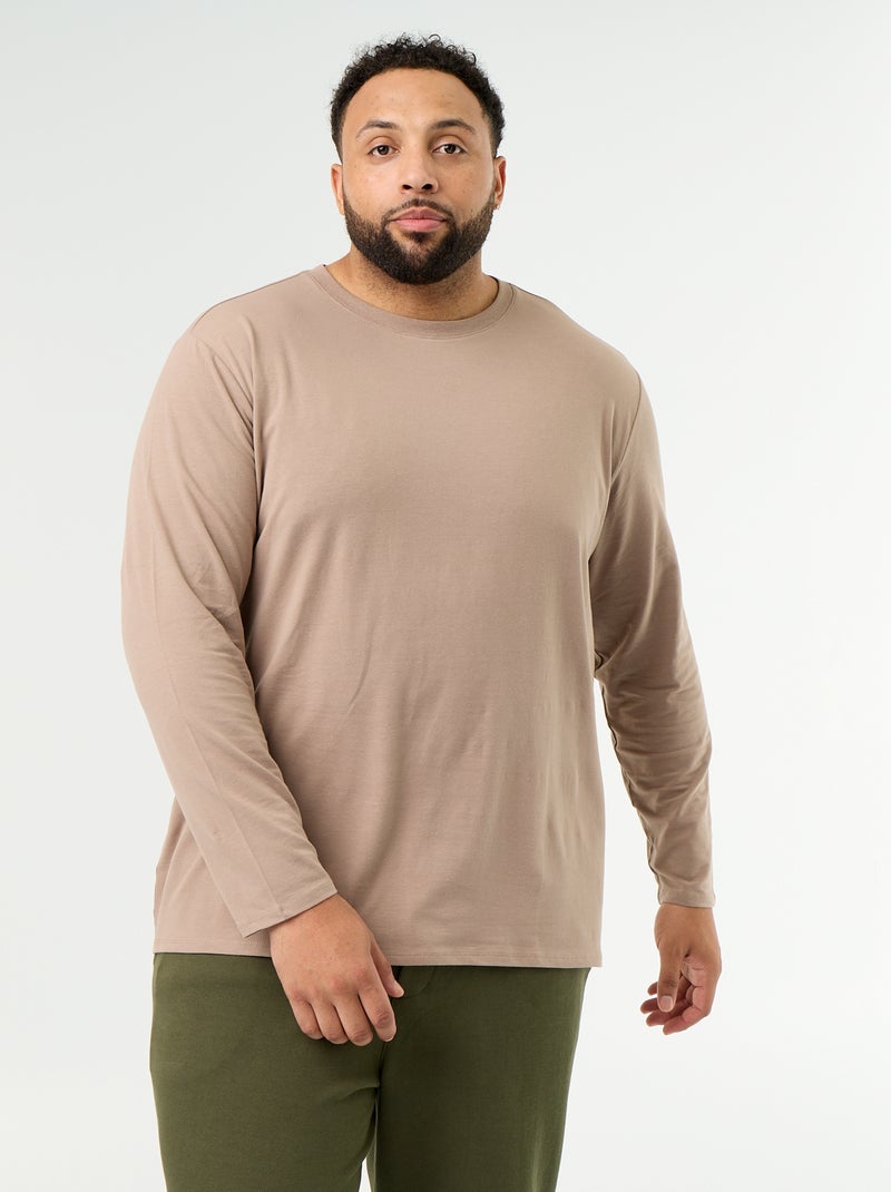 T-shirt en jersey uni manches longues Beige - Kiabi