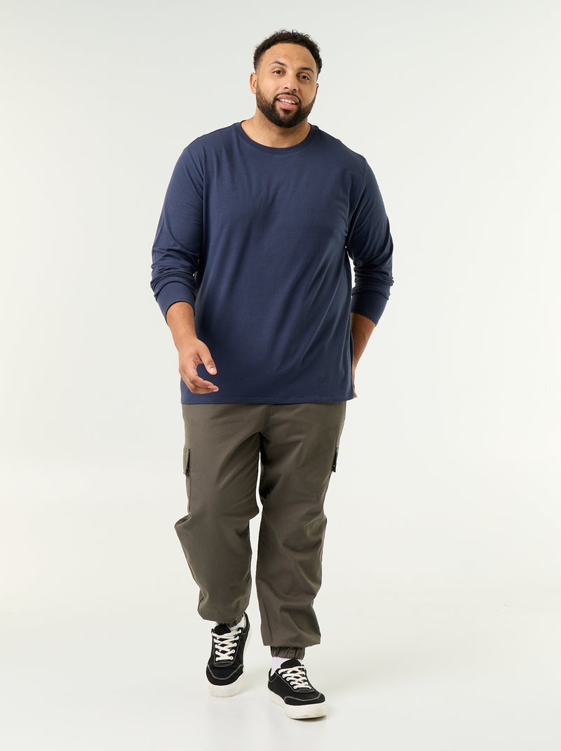 T-shirt en jersey uni manches longues Bleu - Kiabi