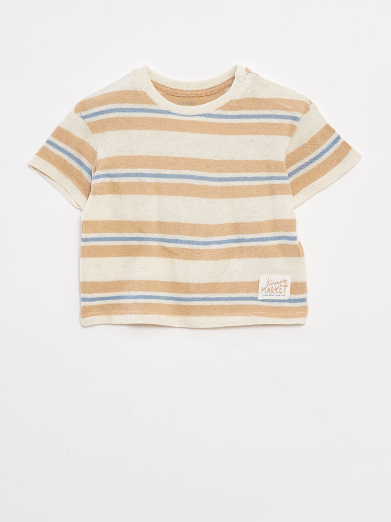 T-shirt en lin mélangé avec rayures Blanc - Kiabi