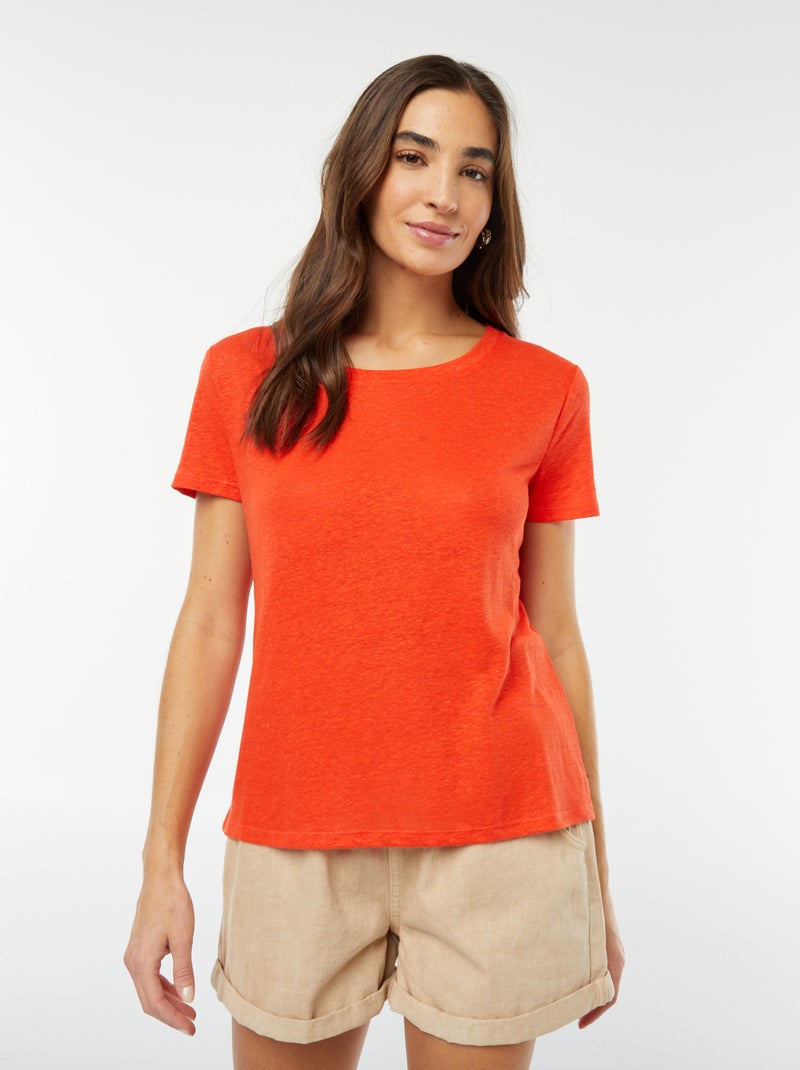 T-shirt en lin mélangé rouge - Kiabi