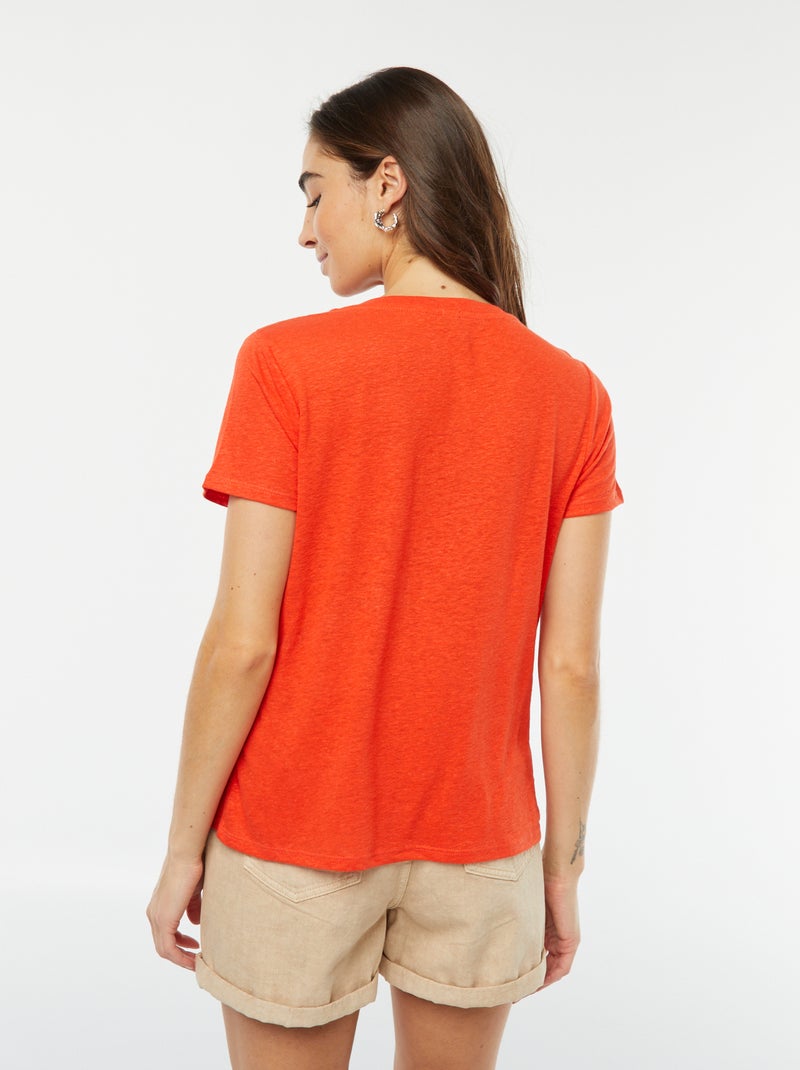 T-shirt en lin mélangé rouge - Kiabi