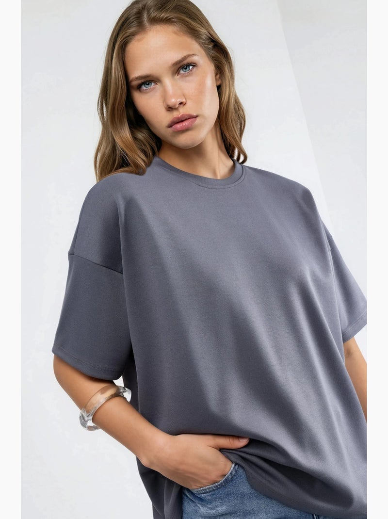 T-shirt en maille à col rond oversize hiccup Gris - Kiabi