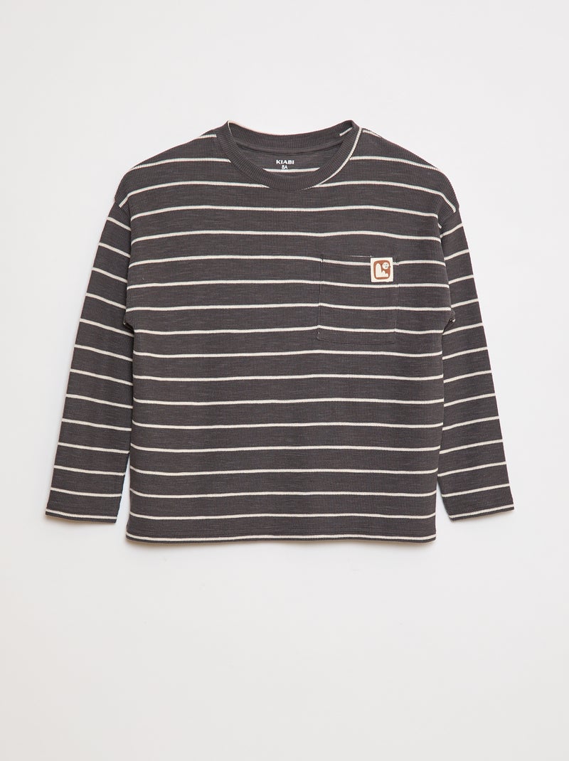 T-shirt en maille à rayures Gris - Kiabi