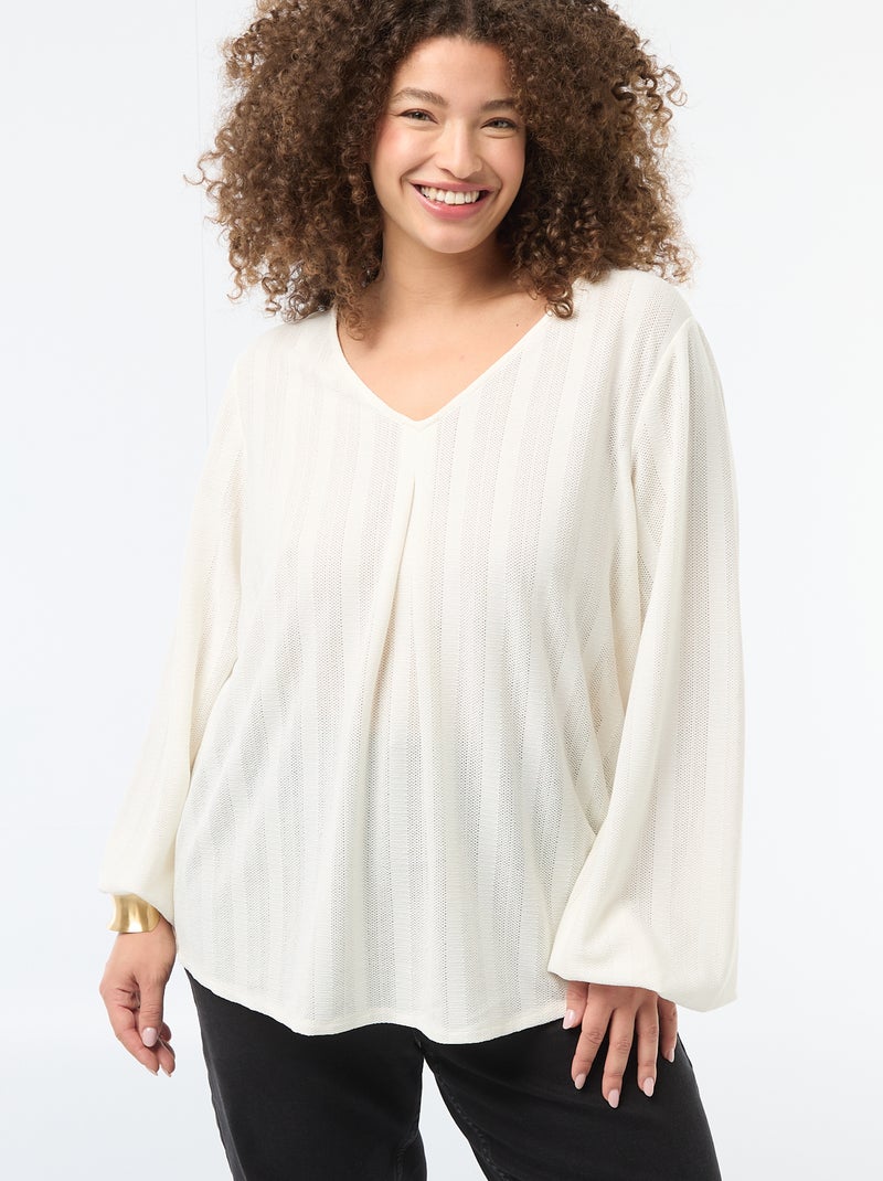 T-shirt en maille ajourée à manches courtes Blanc - Kiabi