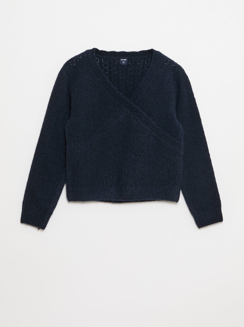 T-shirt en maille ajourée avec col cache-cœur Bleu - Kiabi