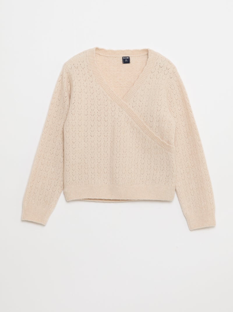 T-shirt en maille ajourée avec col cache-cœur Rose - Kiabi