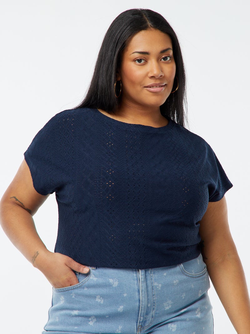 T-shirt en maille ajourée manches courtes Bleu - Kiabi