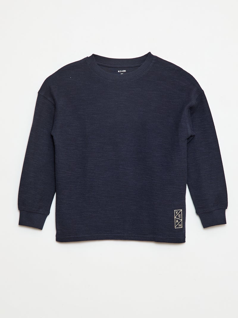 T-shirt en maille avec broderie Bleu - Kiabi