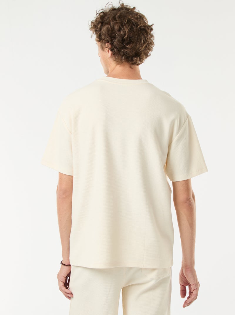 T-shirt en maille col V Beige - Kiabi