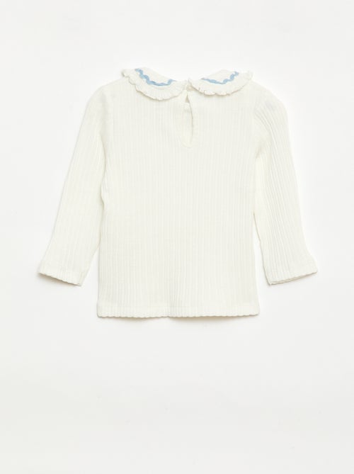 T-shirt en maille côtelée avec col Claudine fantaisie - Kiabi