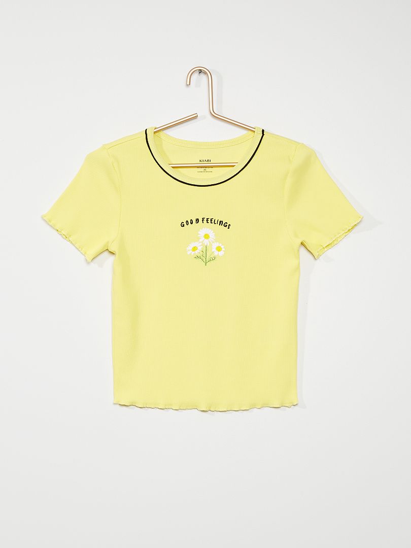 T-shirt en maille côtelée jaune - Kiabi
