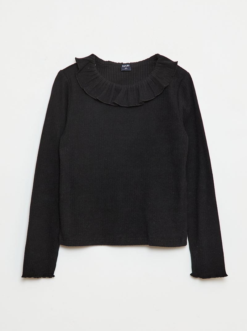 T-shirt en maille côtelée Noir - Kiabi