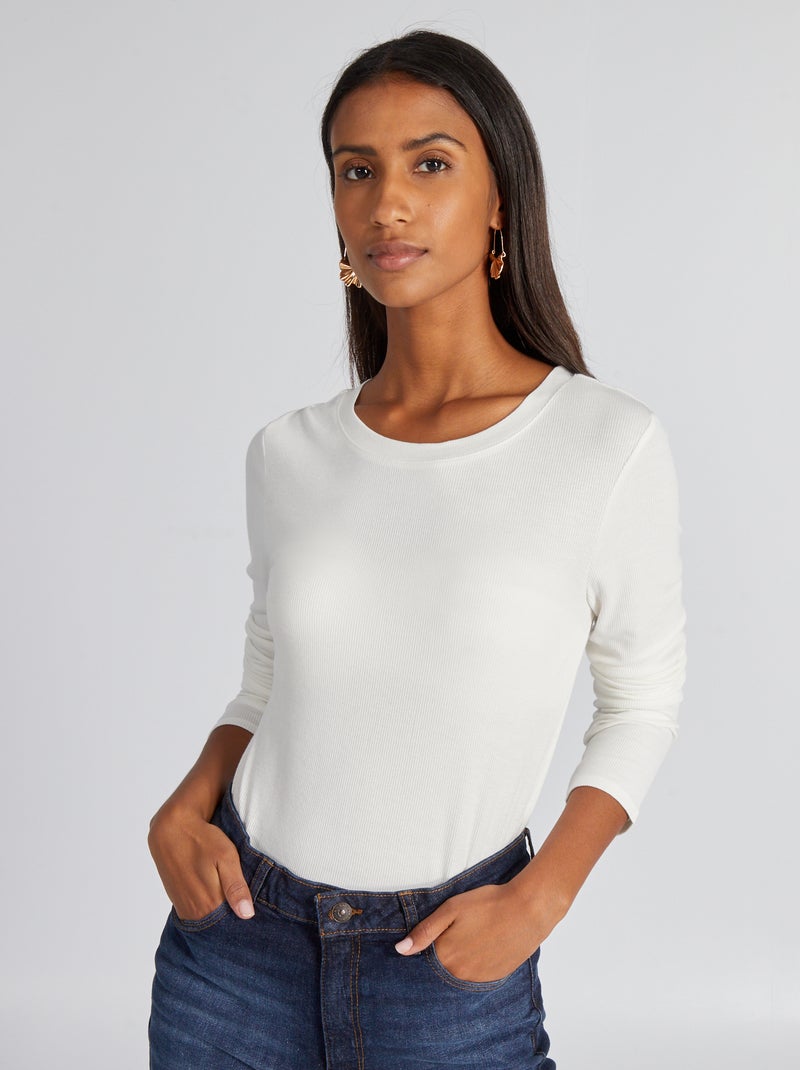 T-shirt en maille côtelée stretch Blanc cassé - Kiabi