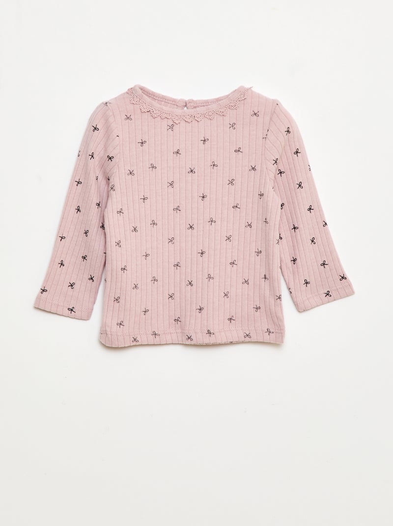 T-shirt en maille côtelée Violet - Kiabi
