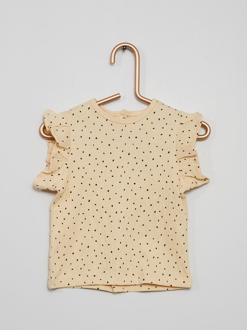 T-shirt en maille crêpée à pois beige - Kiabi