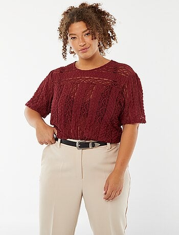 T-shirt en maille dentelée à manches courtes