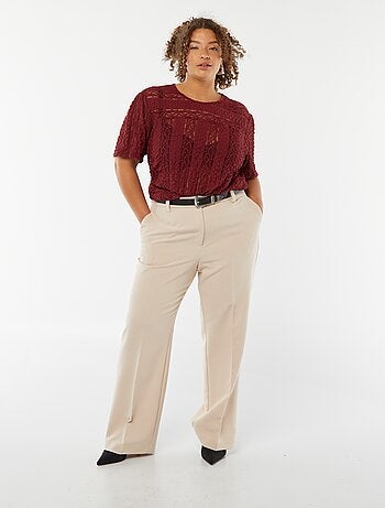 T-shirt en maille dentelée à manches courtes