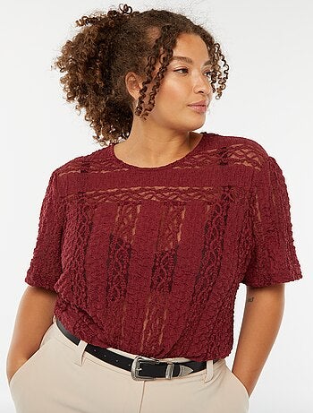T-shirt en maille dentelée à manches courtes