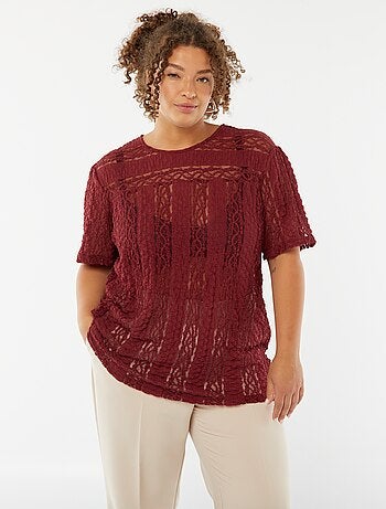 T-shirt en maille dentelée à manches courtes