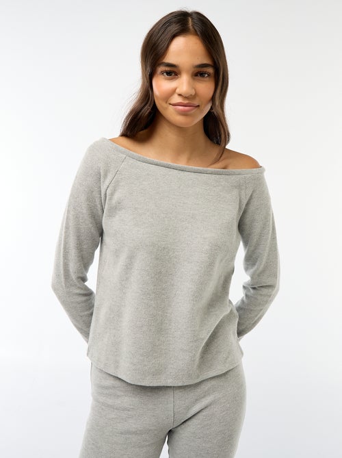 T-shirt en maille doudou avec col bardot - Kiabi