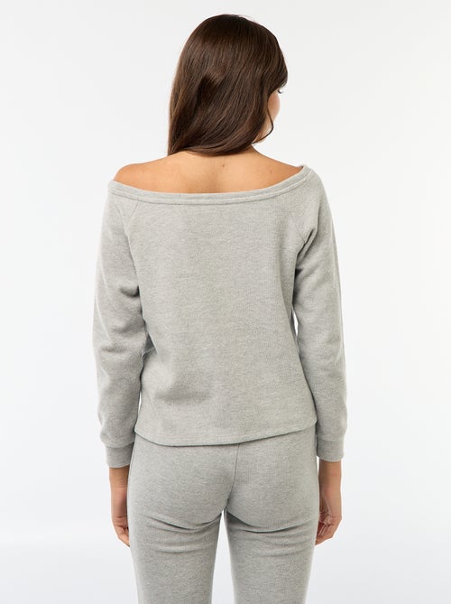 T-shirt en maille doudou avec col bardot - Kiabi