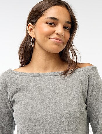 T-shirt en maille doudou avec col bardot