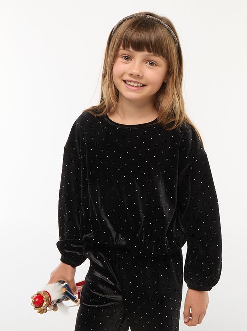 T-shirt en maille doudou avec strass - Kiabi