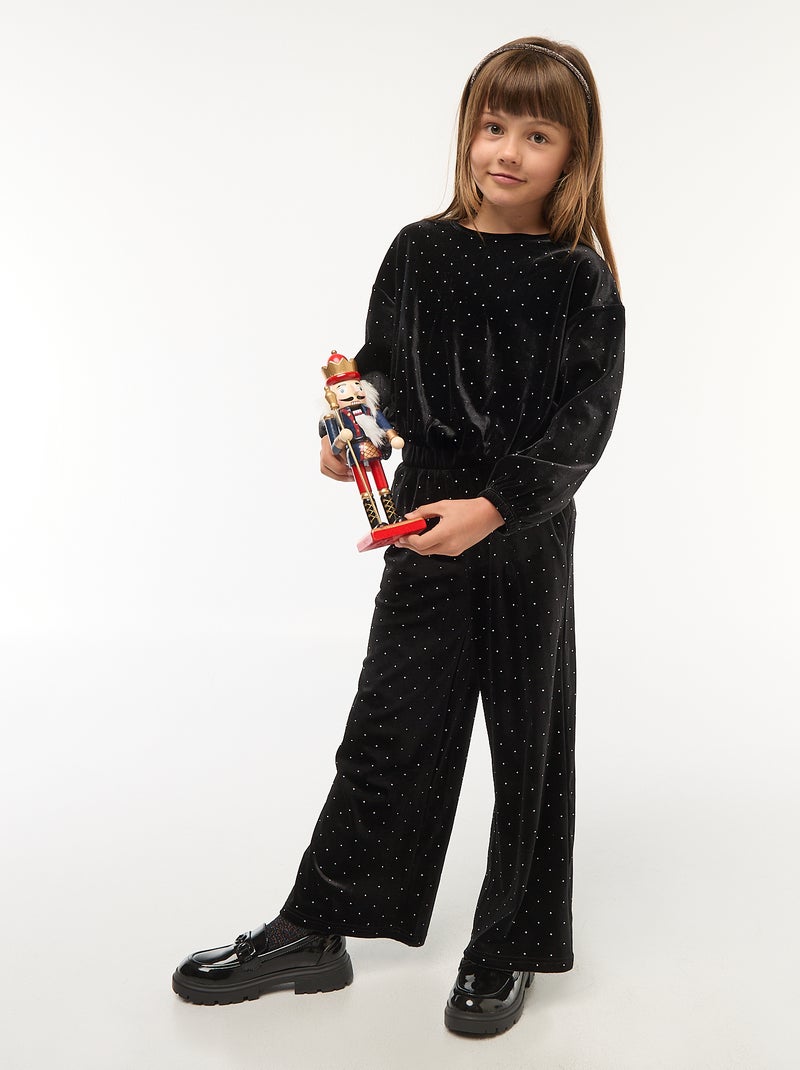 T-shirt en maille doudou avec strass Noir - Kiabi