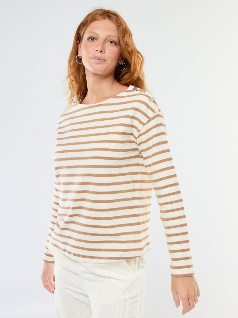 T-shirt en maille épaisse à manches longues ave rayures all-over Blanc - Kiabi