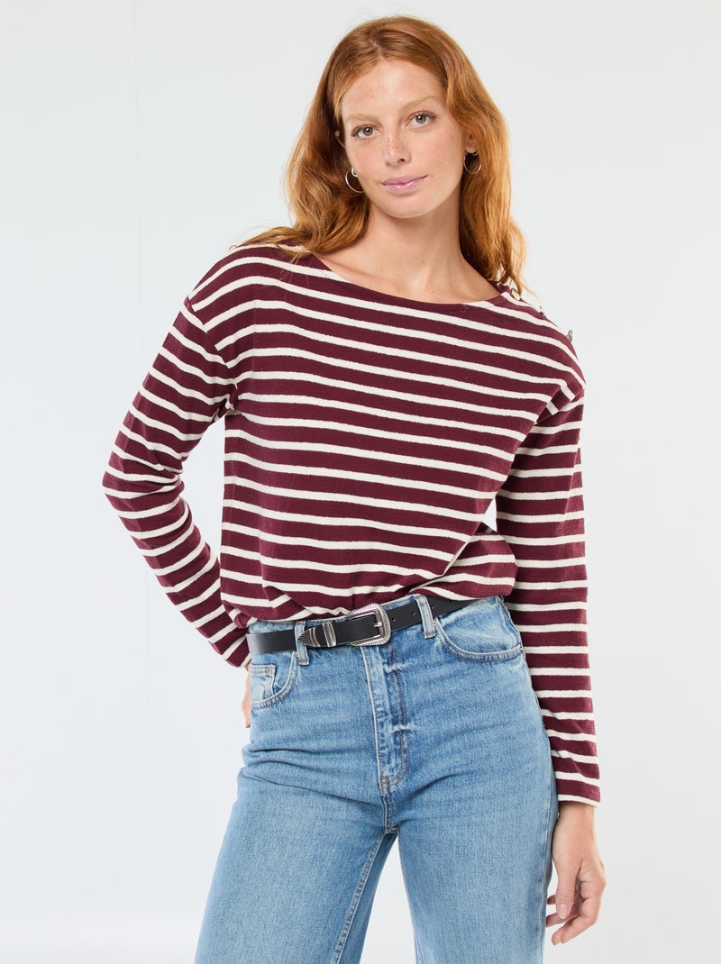 T-shirt en maille épaisse à manches longues ave rayures all-over Rouge - Kiabi