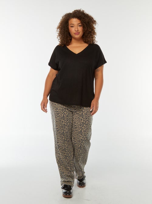 T-shirt en maille gaufrée et ajourée à manches courtes - Kiabi