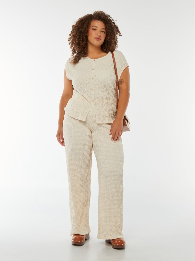 T-shirt en maille gaufrée sans manches beige - Kiabi