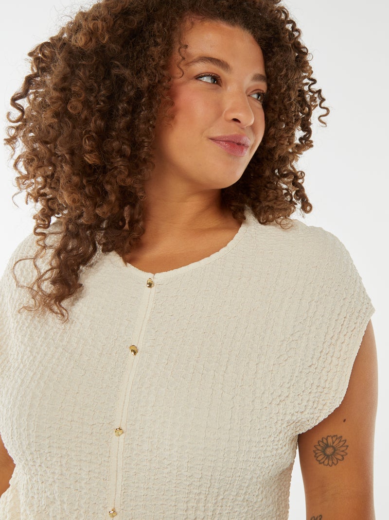 T-shirt en maille gaufrée sans manches beige - Kiabi