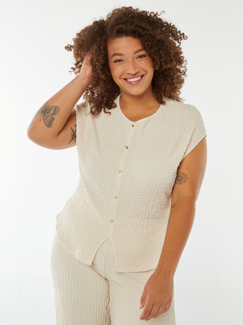 T-shirt en maille gaufrée sans manches beige - Kiabi