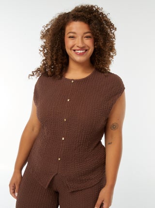 T-shirt en maille gaufrée sans manches