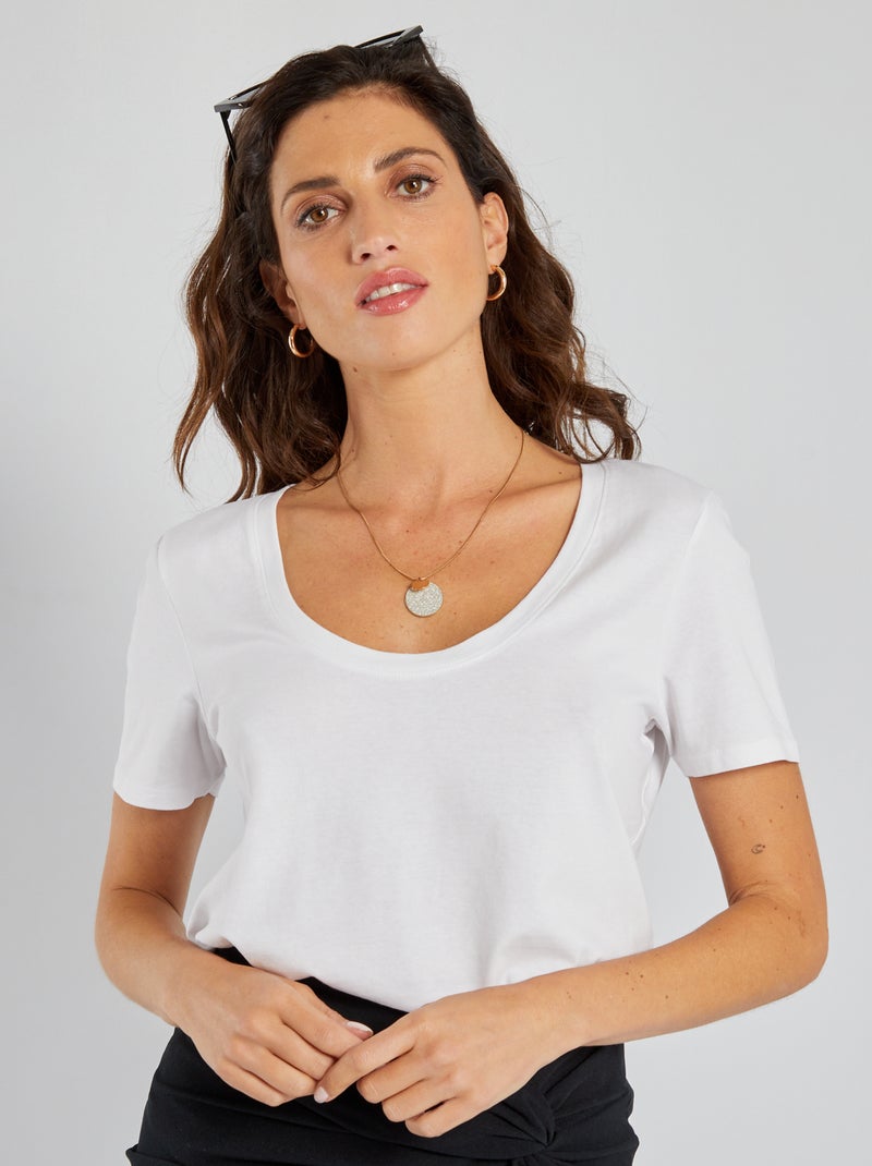 T-shirt en maille jersey à col rond blanc - Kiabi
