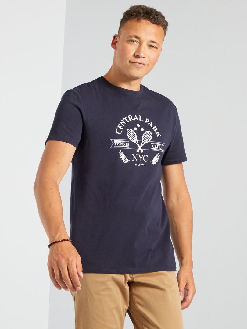 T-shirt en maille jersey avec imprimé Bleu 'Tennis' - Kiabi