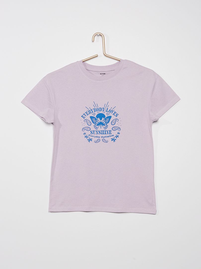 T-shirt en maille jersey avec imprimé fantaisie Violet 'sunshine' - Kiabi