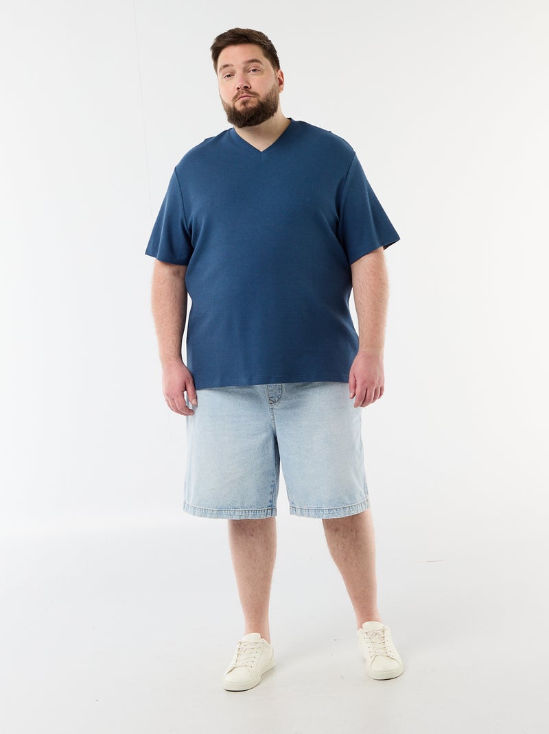 T-shirt en maille piquée manches courtes Bleu - Kiabi