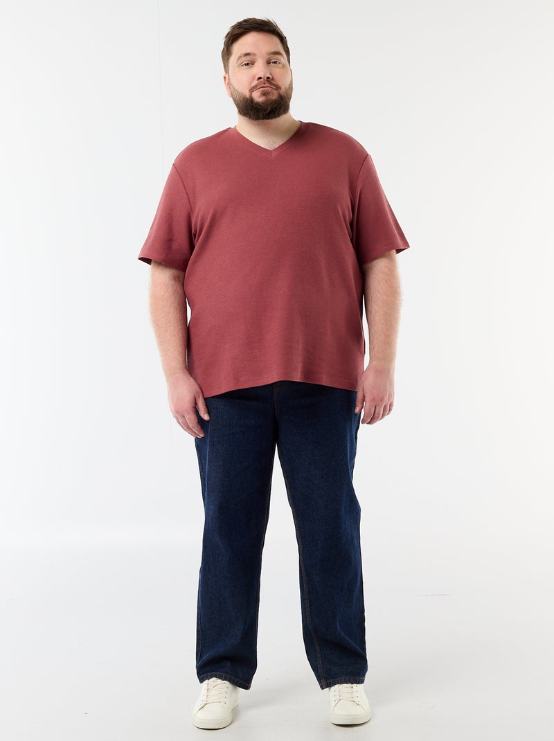 T-shirt en maille piquée manches courtes Rouge - Kiabi