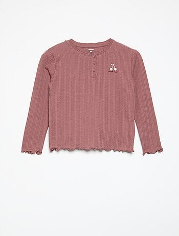 T-shirt en maille pointelle à manches longues