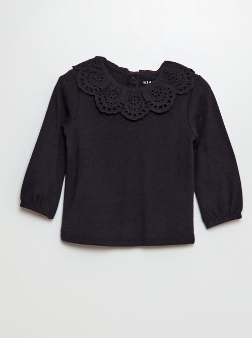 T-shirt en maille pointelle col claudine en broderie anglaise - Kiabi