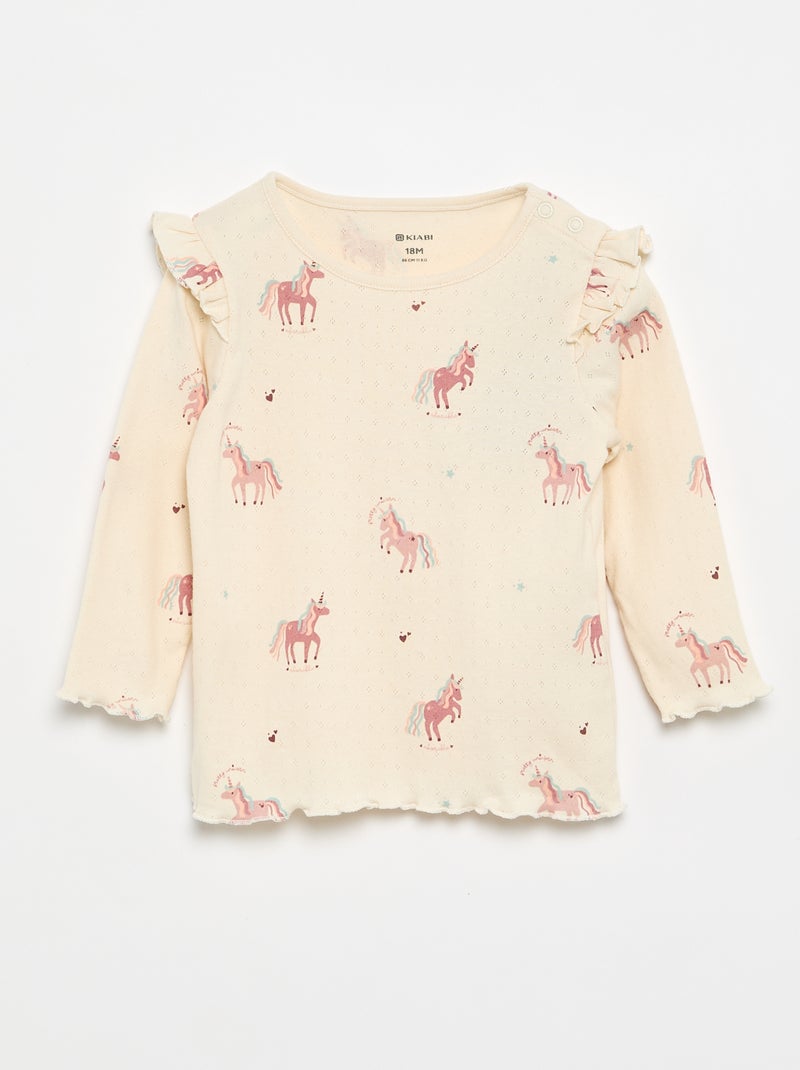 T-shirt en maille pointelle + pantalon - 2 pièces Beige - Kiabi