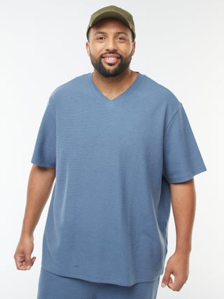 T-shirt en maille texturée et col V