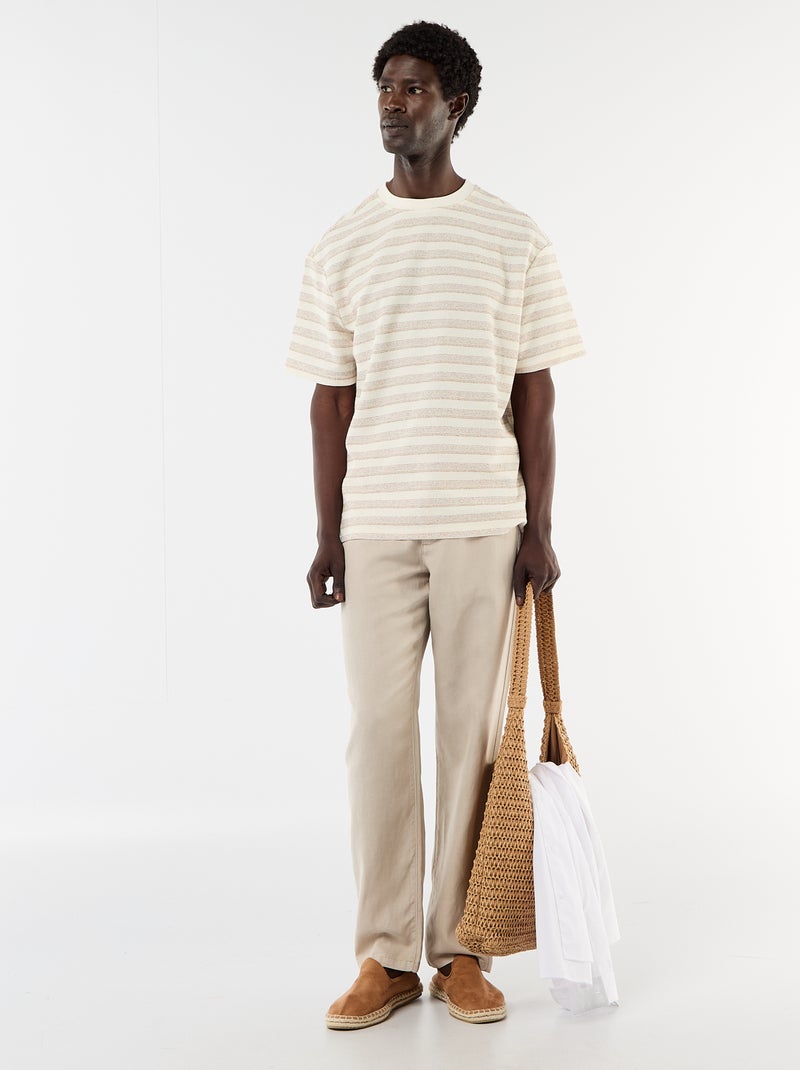 T-shirt en maille tricot à manches courtes Beige - Kiabi