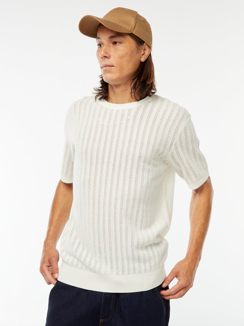 T-shirt en maille tricot à manches courtes Blanc - Kiabi